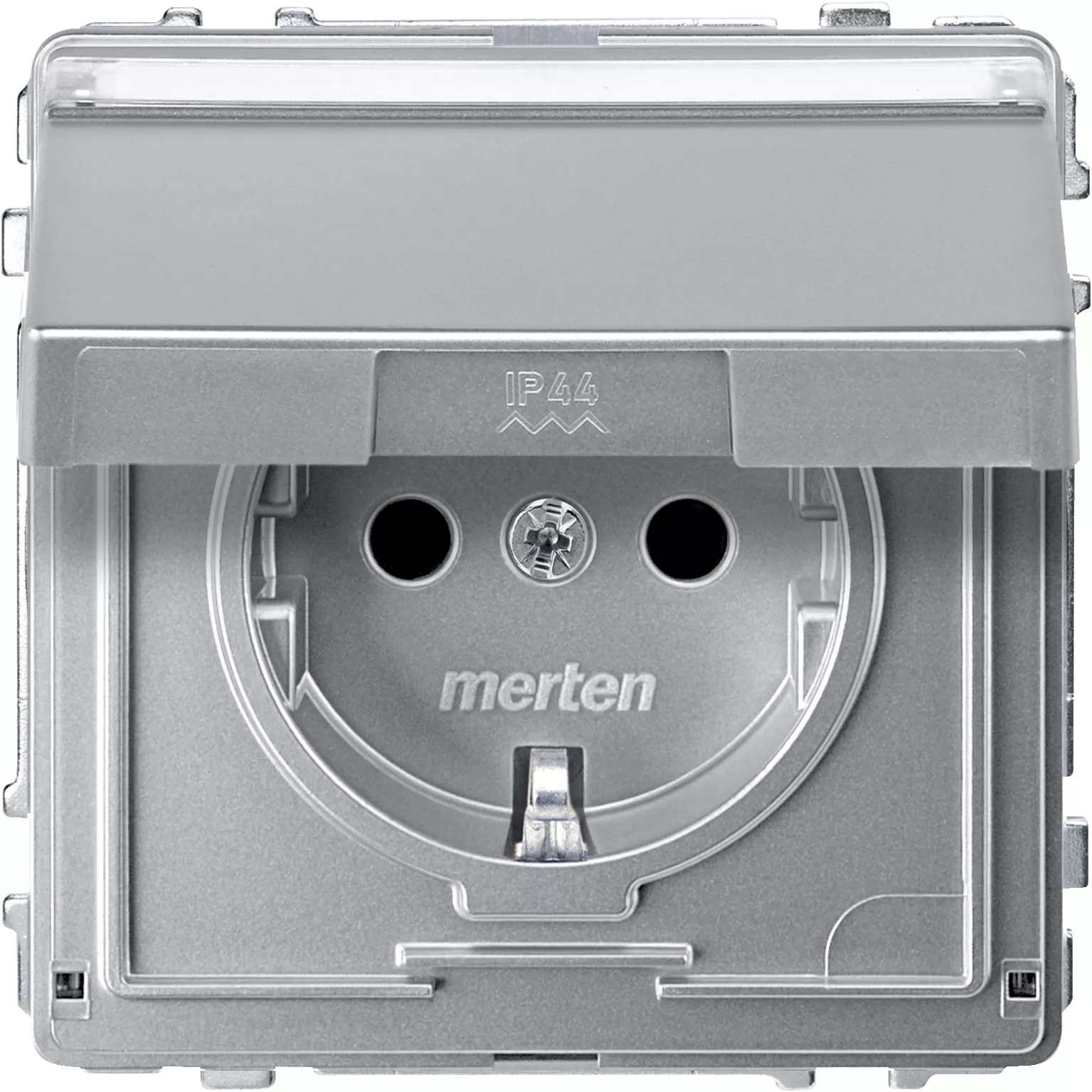 Merten SCHUKO-Steckdose mit Klappdeckel und Schriftfeld, Berührungsschutz, Steckklemmen, aluminium, AQUADESIGN MEG2312-7260