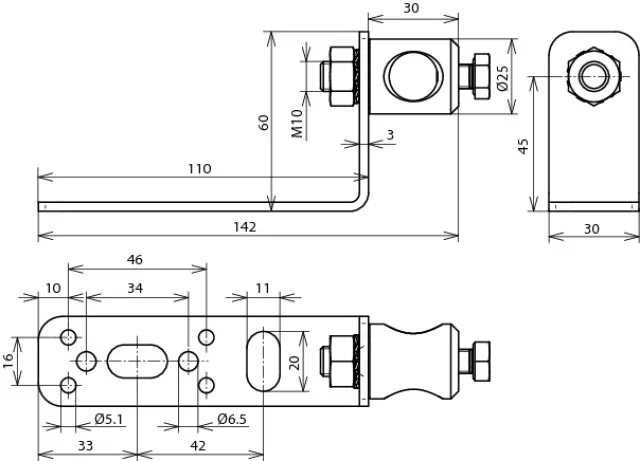 Dehn Befestigungswinkel 90 Grad NIRO m. Bef.-Bolzen Al D 16mm f. DEHNiso 106311