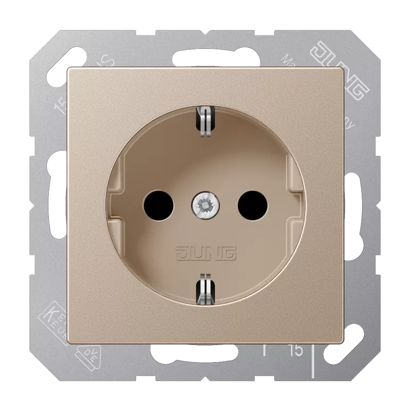 Jung SCHUKO Steckdose, 16 A 250 V ~, ohne Krallen, Duroplast lackiert, Serie A, champagner A1520NCH