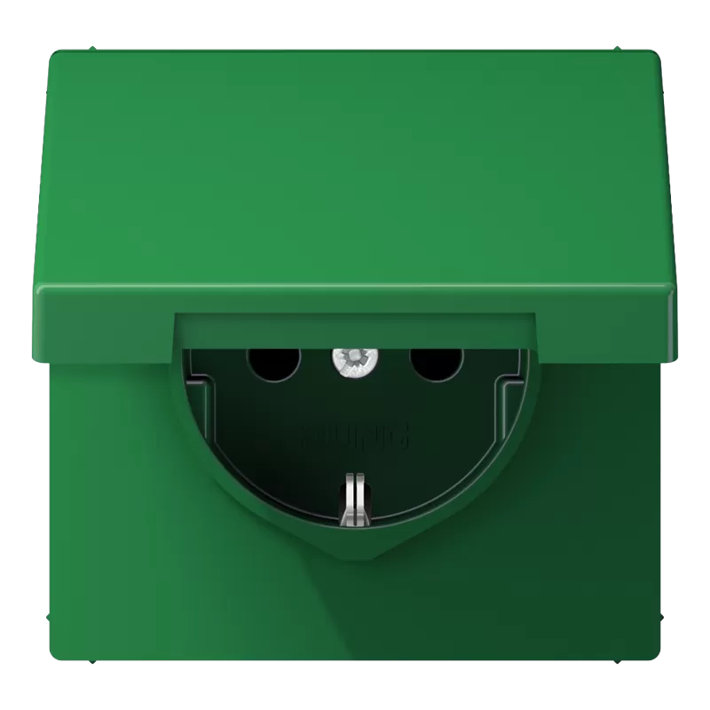 Jung SCHUKO Steckdose, 16 A 250 V ~, ohne Krallen, integrierter erhöhter Berührungsschutz, Klappdeckel, Thermoplast, Serie LS, grün (für SV) LS1520BFKIKLGN