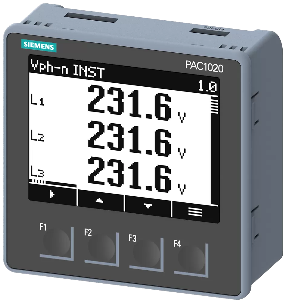 Siemens SENTRON Power Monitoring PAC1020, Fronteinbau, 400/230 V, 5 A, 85-276 V AC, M... 7KM10200BA011DA0