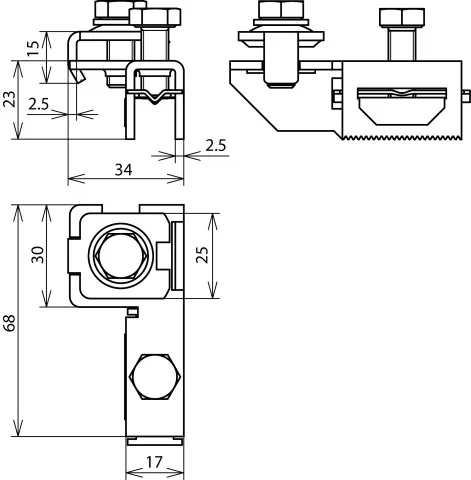 Dehn Spannkopf m. Zacken f. Spannb. 25x0,3mm f. Rd 10mm o. 2x Rd 6-8mm bzw. 4-50mm² 540210
