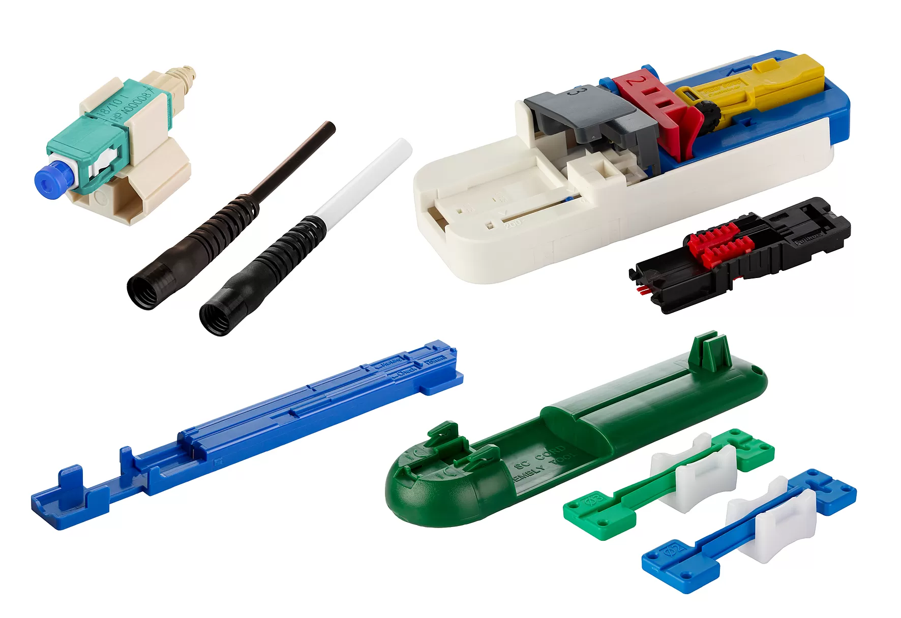 Metz Connect OpDAT FAST  Steckerbausatz SC PC OM3/OM4 100 Stück für Kabel Ø 2,0 + 3,0 mm inkl. Cleaver-Set, Faser-Guide und Kabelassemblierungsset 1509MKEO010C-F