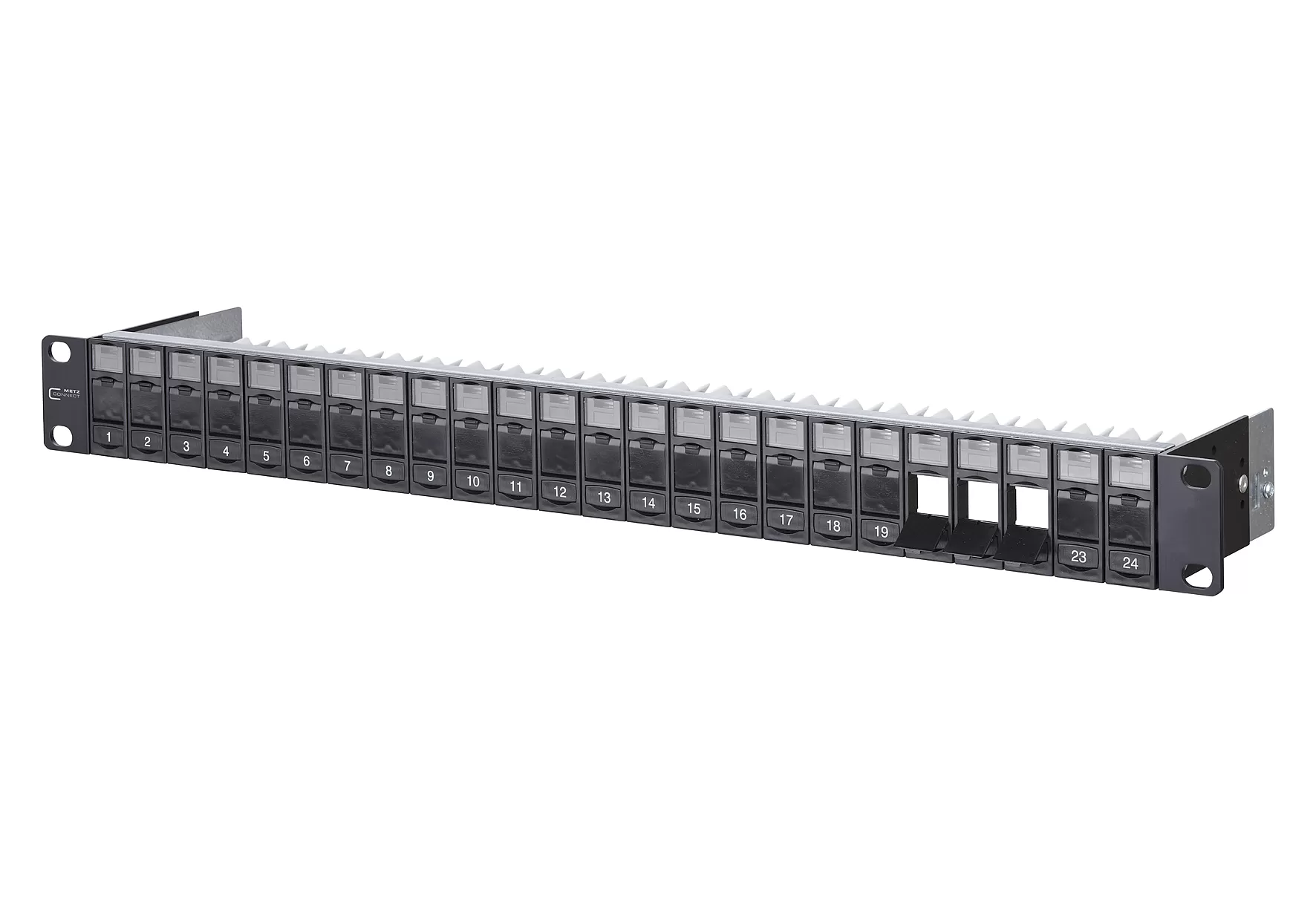 Metz Connect Modul 19 Zoll Modulträger 1HE 24 Port schwarz unbestückt, geschirmt 130920-BK-E