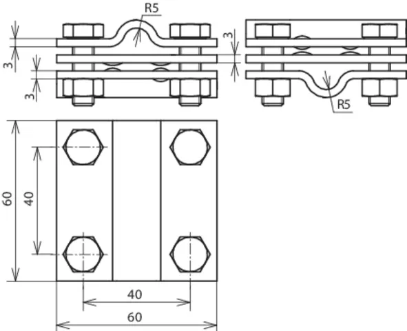 Dehn Kreuzstück Cu f. Rd 8-10/8-10mm - Rd 8-10/Fl 30mm-Fl 30/30mm m. Zwischenpl 319207