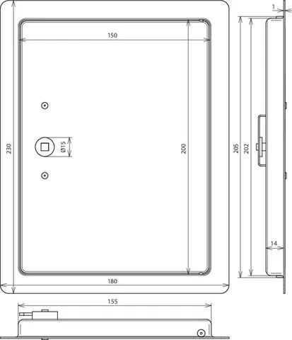 Dehn Revisionstür St/tZn  m. Vierkant- schlüssel  Aussenmaß 230x180mm 476001