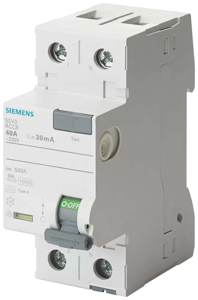 Siemens FI-Schutzschalter, 2-polig, Typ A, In: 16 A, 30 mA, Un AC: 230 V 5SV33116