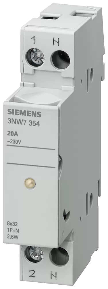 Siemens SENTRON, Zylindersicherungshalter, 8x32 mm, 1P+N, In: 20 A, Un AC: 400 V, ... 3NW7354