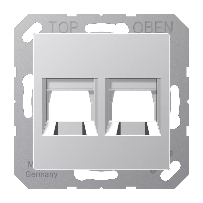 Jung Abdeckung (gerastet) für Modular-Jack-Steckbuchsen 2fach, UMA-CAT6A, RADIALL, Panduit, Assmann, Thermoplast lackiert, Serie AS/A, aluminium A1569-2WEAL