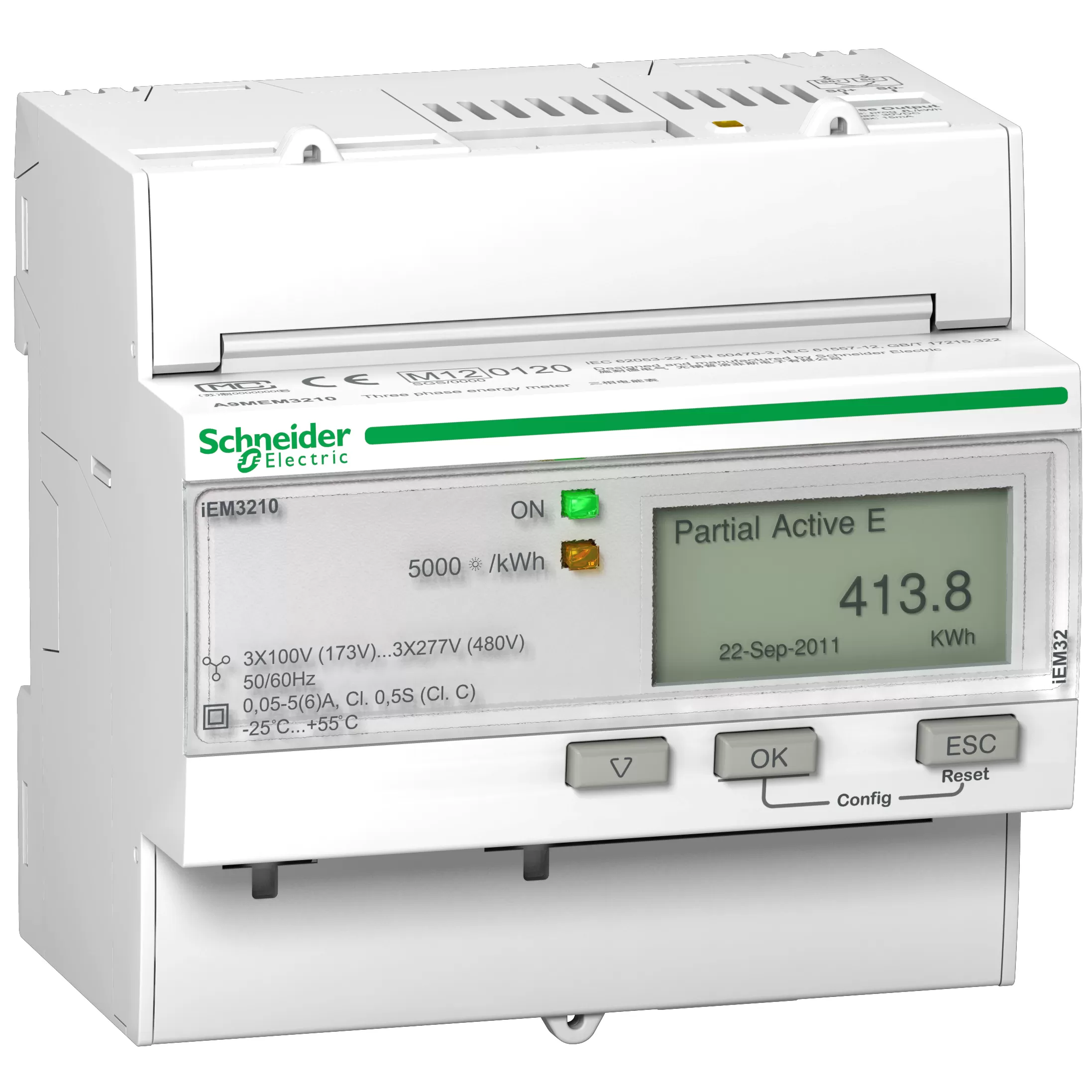 Schneider Electric Energiezähler, 3-phasig, 5A, mit Teilzähler, S0-Impuls, MID konform A9MEM3210