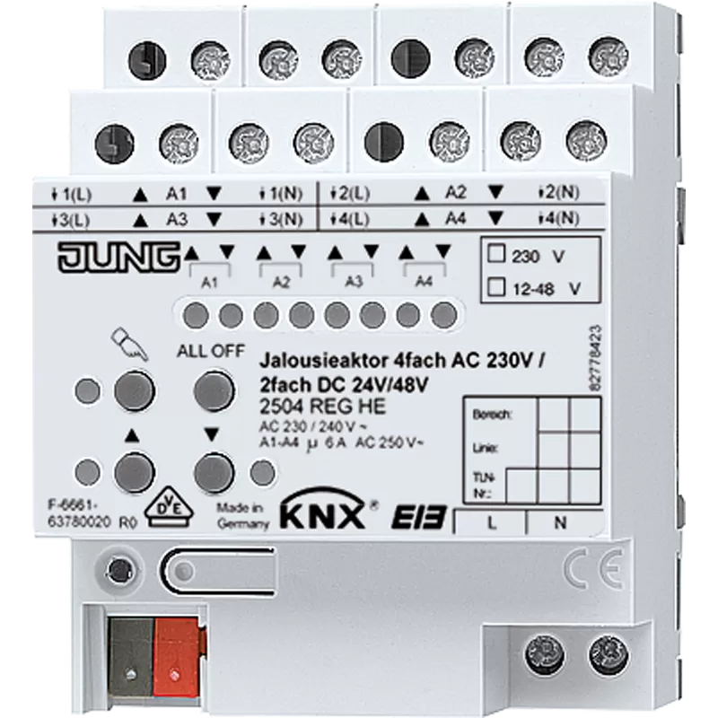 Jung KNX Jalousieaktor 4fach AC 110-230 V, 2fach DC 12-48 V 2504REGHE