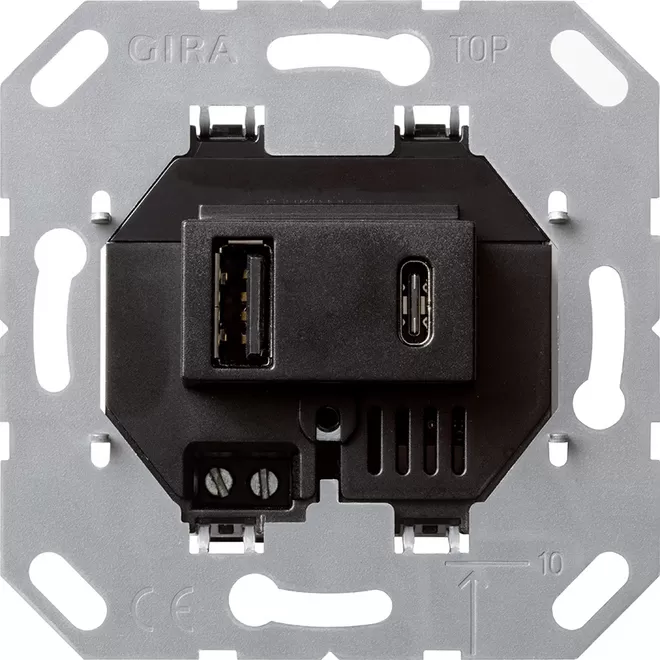 Gira USB-Spannungsvers. 2f Typ A/C Einsatz Schwarz 236900