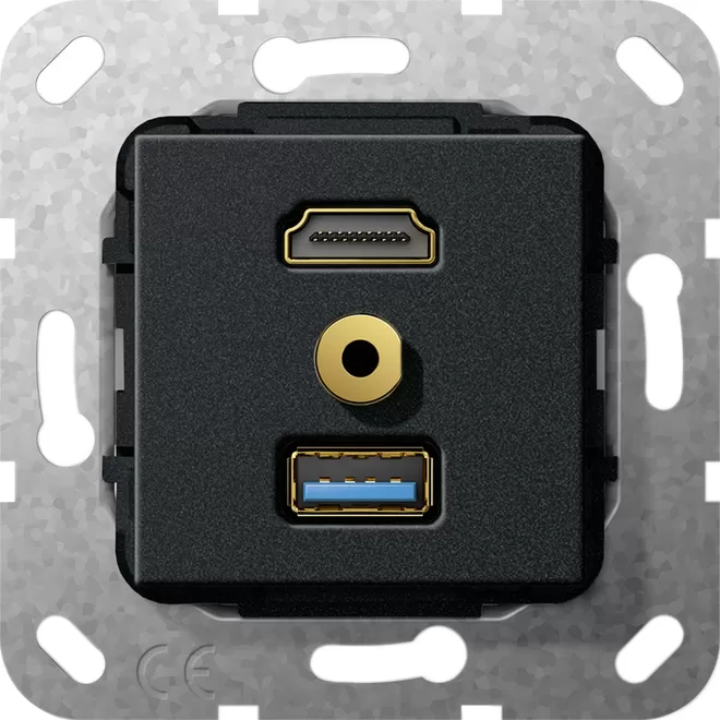 Gira HDMI™ USB 3.0 A M-Klinke Kpl. K-Peitsche Einsatz Schwarz m 568010