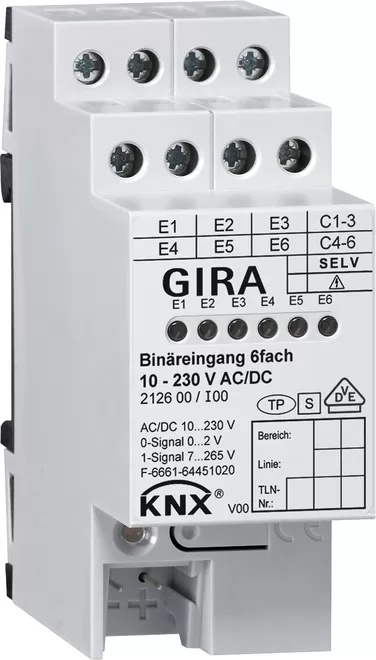 Gira Binäreing. 6f 10 - 230 V AC/DC KNX REG 212600