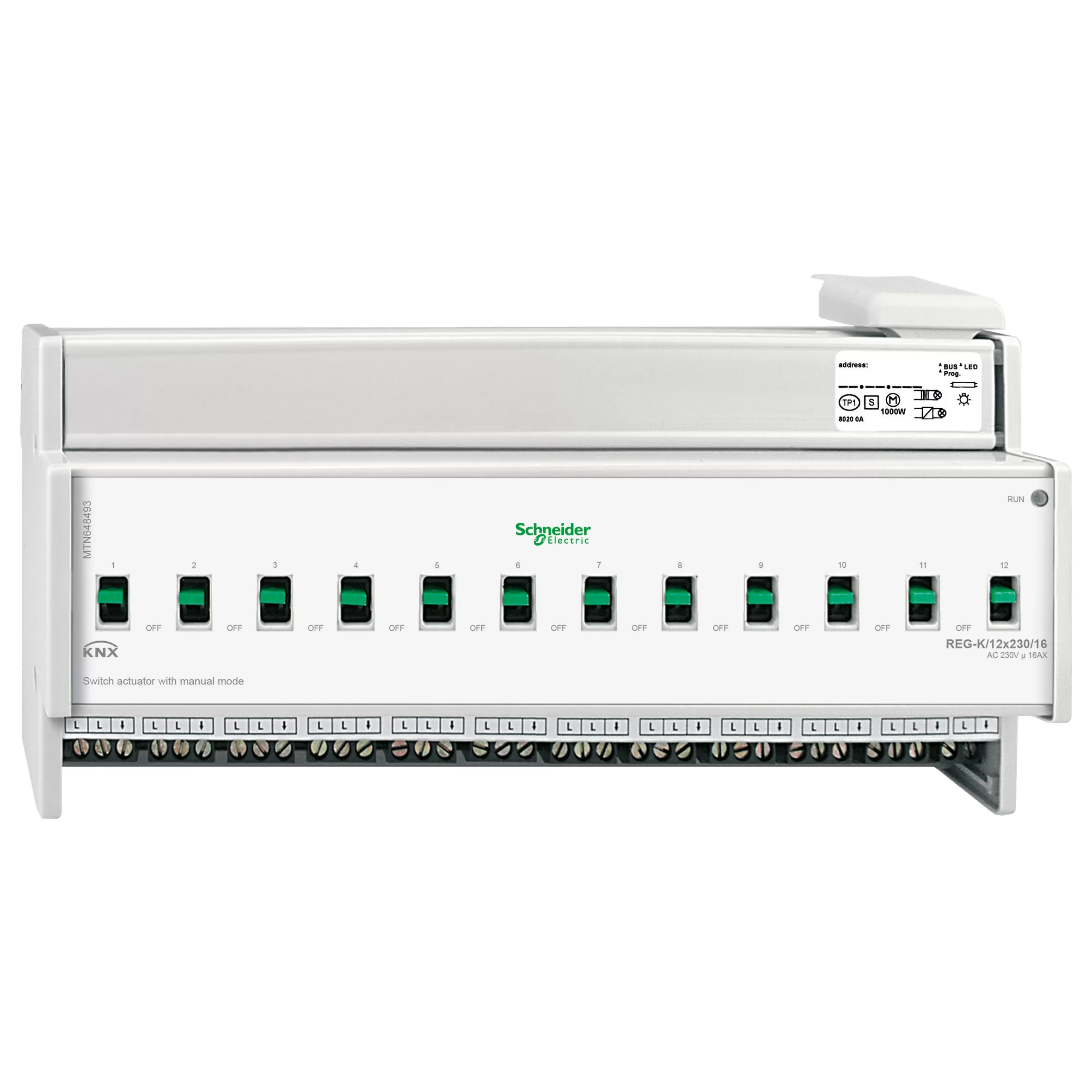 Schneider Electric Schaltaktor REG-K/12x230/16 mit Handbetätigung, lichtgrau MTN648493