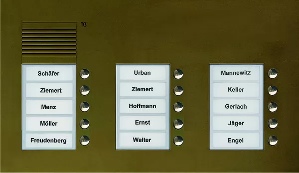 TCS Audio Außenstation Serie PUK 15 Klingeltasten (rechtsbündig), 3-spaltig, UP bronze PUK15/3-EB