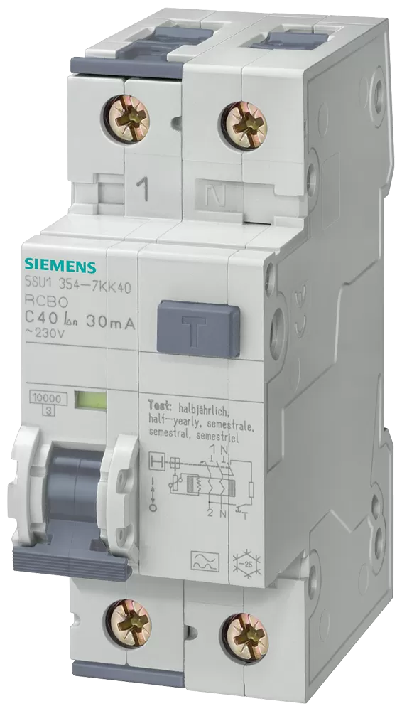 Siemens FI/LS-Schalter, 10 kA, 1P+N, Typ A, 10 mA, B-Char, In: 16 A, Un AC: 230 V 5SU11546KK16