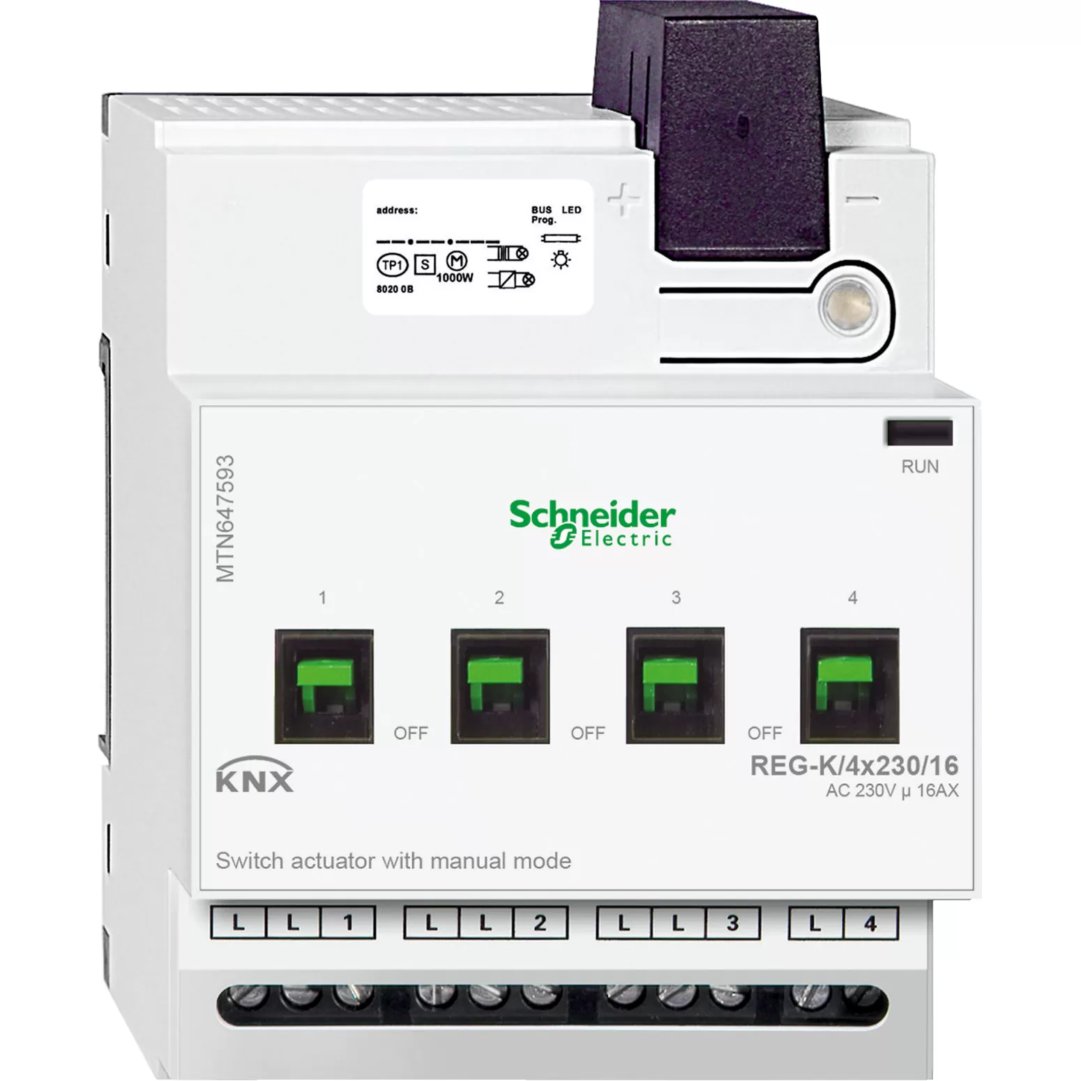 Schneider Electric Schaltaktor REG-K/4x230/16 mit Handbetätigung, lichtgrau MTN647593