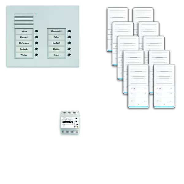 TCS audio:pack UP für 10 Wohneinheiten, mit Außenstation PUK 10 Klingeltasten 2-spaltig + 10x Freisprecher ISW5031 + Steuergerät BVS20 PAUF102/001