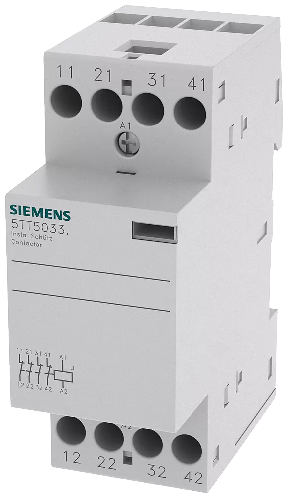 Siemens INSTA-Schütz mit 4 Öffnern Kontakt für AC 230V, 400V 25A Ansteuerung AC 230V DC 5TT50330