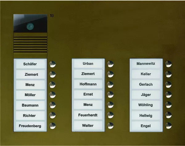 TCS Video Außenstation Serie AVU mit 21 Klingeltasten (rechtsbündig), 3-spaltig, UP bronze AVU16210-0012