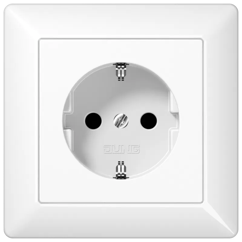 Jung SCHUKO Steckdose, 16 A 250 V ~, integrierter erhöhter Berührungsschutz, mit Rahmen, Duroplast, Serie AS, alpinweiß AS1520KIWW