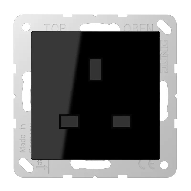 Jung Steckdose, 13 A 250 V ~, Schraubklemmen BS 1363-1, 4 mm2, ohne Krallen, integrierter erhöhter Berührungsschutz, Duroplast, Serie A, schwarz A3521SW