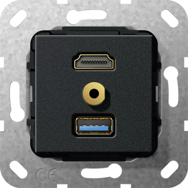 Gira HDMI™ USB 3.0 A M-Klinke K-Peitsche Einsatz Schwarz m 568110