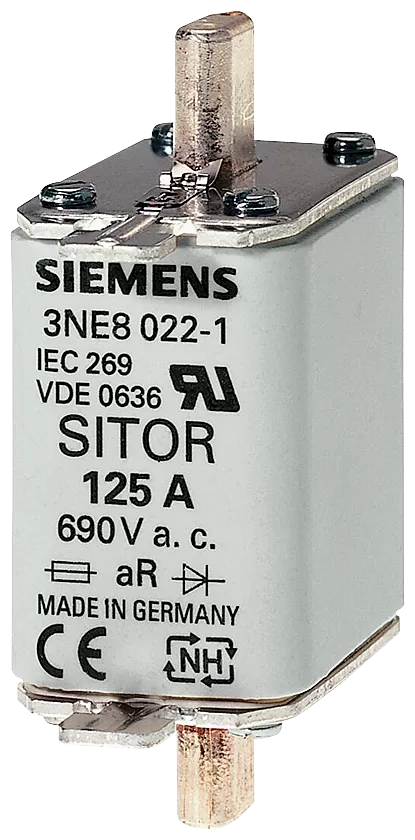 Siemens SITOR-Sicherungseinsatz, mit Messerkontakten, NH00, In: 125 A, aR, Un AC: 690 V 3NE80221