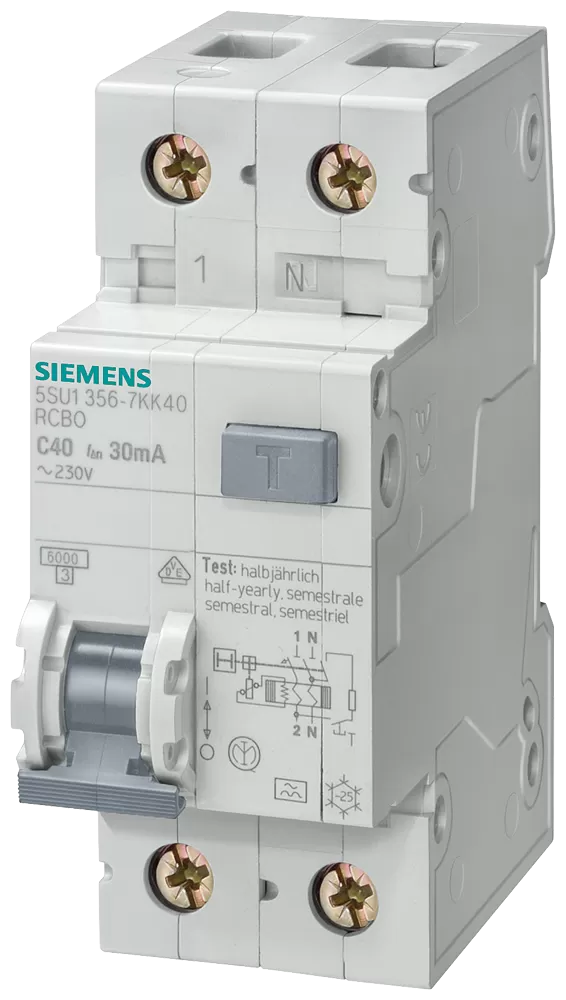 Siemens FI/LS-Schalter, 6 kA, 1P+N, Typ A, 30 mA, B-Char, In: 13 A, Un AC: 230 V 5SU13566KK13