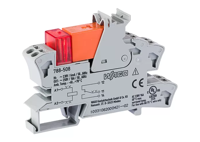 WAGO Relaismodul;Eingangsnennspannung AC 230 V;1 Wechsler;grau 788-508