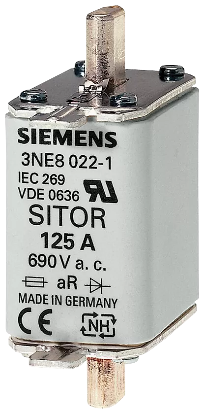 Siemens SITOR-Sicherungseinsatz, mit Messerkontakten, NH00, In: 100 A, aR, Un AC: 690 V 3NE80211