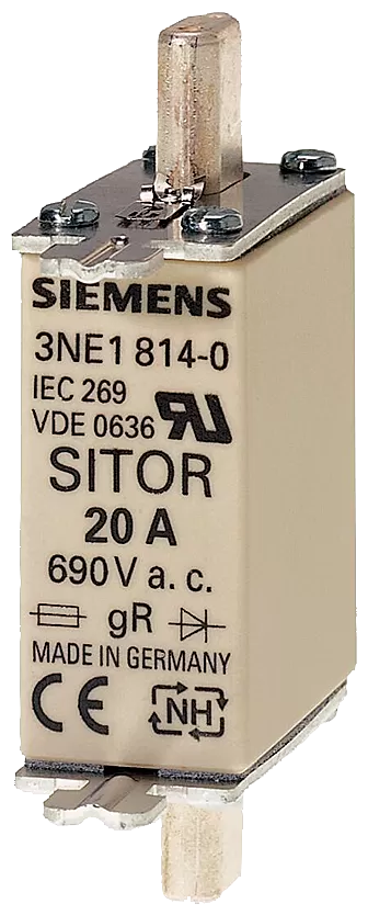 Siemens SITOR-Sicherungseinsatz, mit Messerkontakten, NH000, In: 80 A, gS, Un AC: 690 V 3NE18200