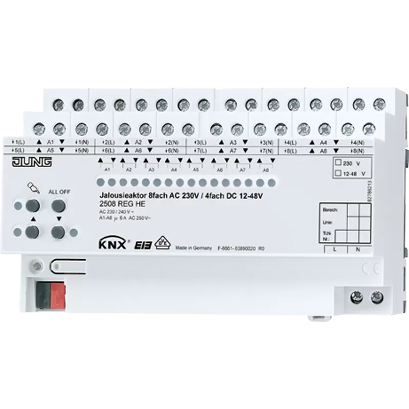 Jung KNX Jalousieaktor 8fach AC 110-230 V, 4fach DC 12-48 V 2508REGHE