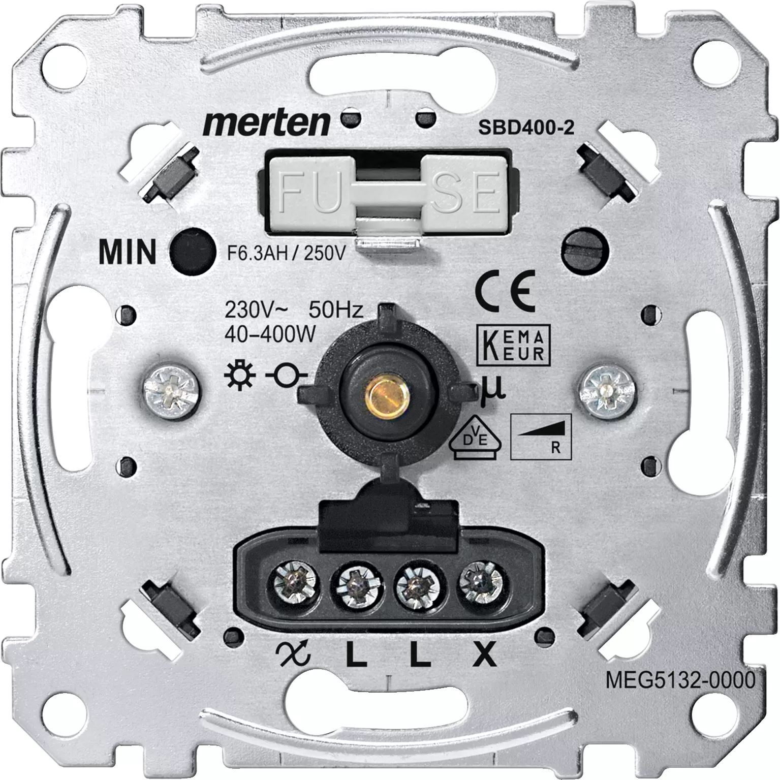 Merten Drehdimmer-Einsatz für ohmsche Last mit Druck-Wechselschalter, 40-400 W MEG5132-0000