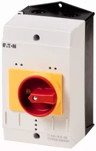 Eaton Isolierstoffgehäuse CI-K2, H x B x T = 160 x 100 x 130 mm, für PKZ0, + Drehgriff, rot/gelb 219655