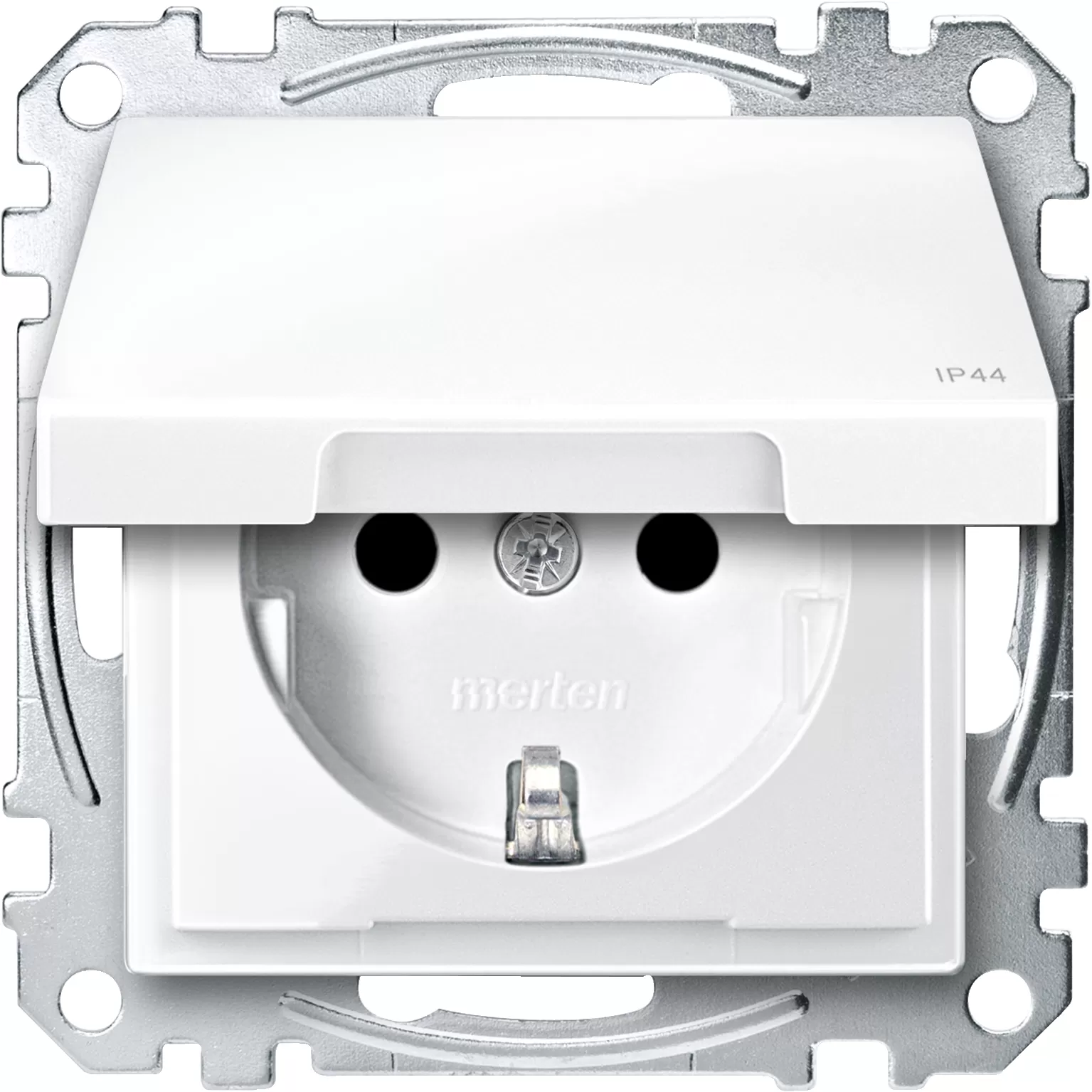 Merten SCHUKO-Steckdose mit Klappdeckel, IP44, Berührungsschutz, Schraub- Liftklemmen, polarweiß glänzend, M-SMART MEG2414-0319