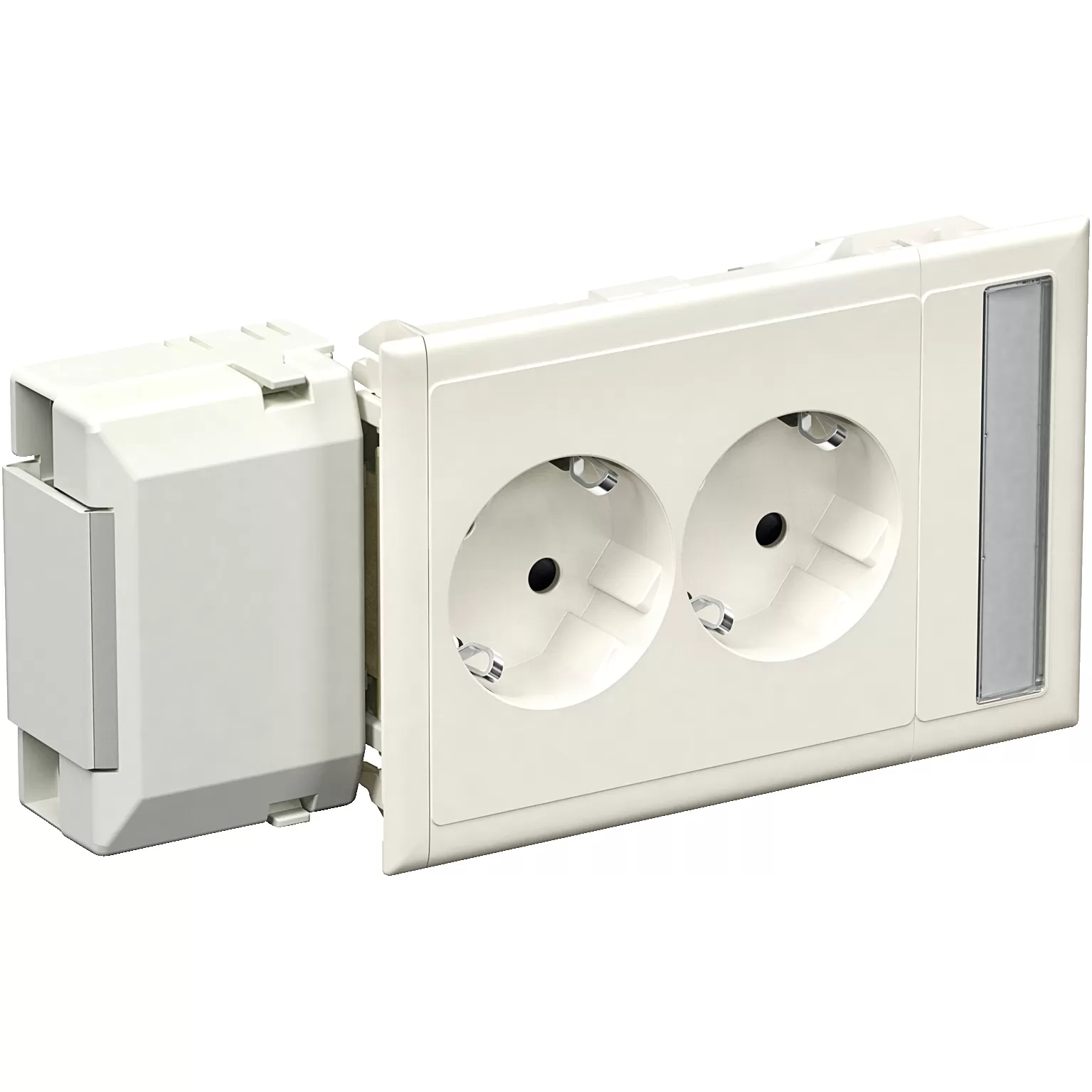 Schneider Electric Doppelsteckdose mit Schriftfeld fuer Kanaleinbau CYB-PS weiss RAL 9010 5940021