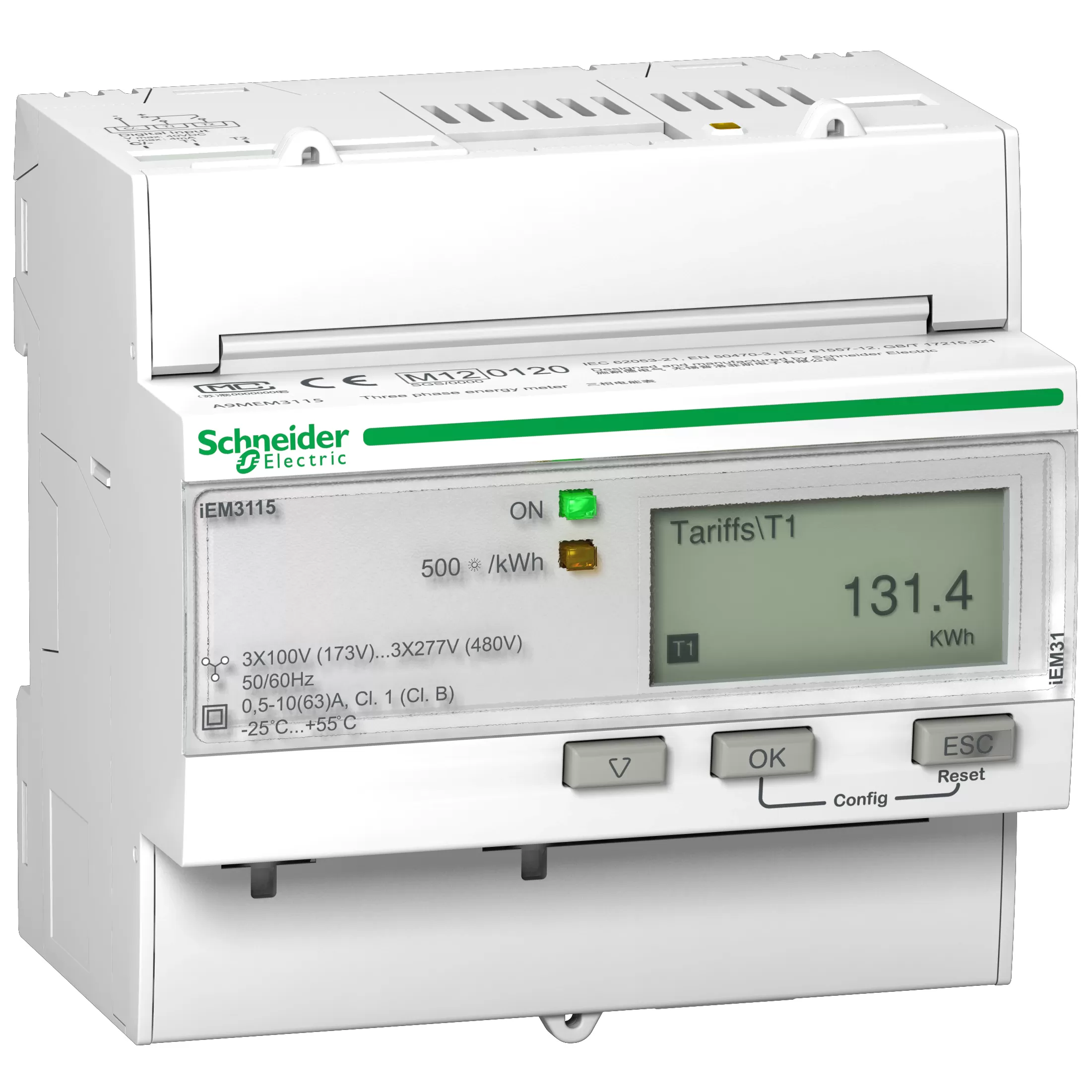 Schneider Electric Energiezähler, 3-phasig, 63A, mit Teilzähler, 4 Tarife, MID konform A9MEM3115