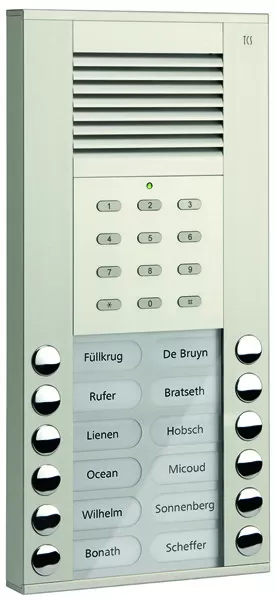 TCS Audio Außenstation Serie ASE 12 Klingeltasten (rechts-/linksbündig) mit integriertem Codeschloss, AP silber ASE51120-0010