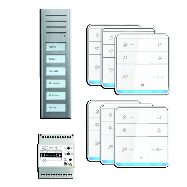 TCS audio:pack AP für 6 Wohneinheiten, mit Außenstation ASX 6 Klingeltasten + 6x Freisprecher ISW5010 + Steuergerät BVS20 PSX2360-0000