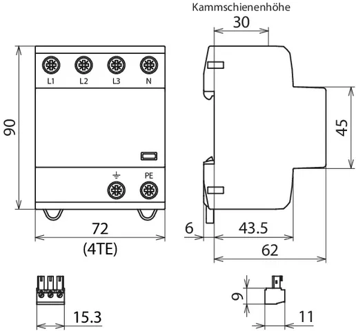 Dehn Anwendungsopt. Kombi-Ableiter DEHNshield B Typ1+2 f.dreiphasige TT-und TN-S-Systeme 941316