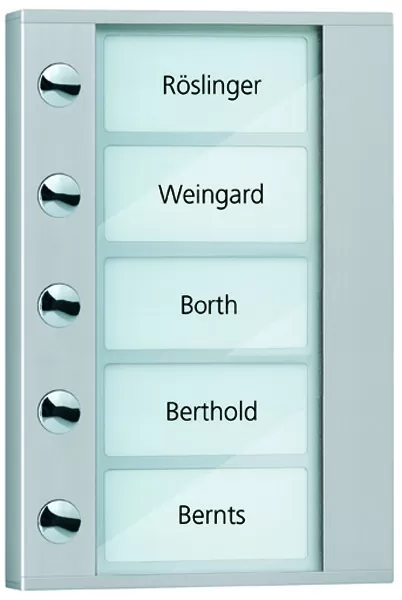 TCS Klingeltastenerweiterung für Audio Außenstation Serie PDS/AVD 5 Klingeltasten (linksbündig), AP silber PDT05-EN/04