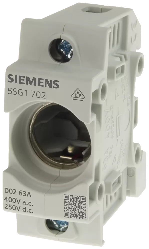 Siemens NEOZED, Sicherungssockel, D02, 1-polig, 63 A, Un AC: 400 V, Un DC: 250 V 5SG1702