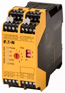 Eaton Sicherheitsrelais zur NOT-HALT-/Schutztür-/Lichtgitter-Überwachung, 24VDC, rückfallverzögert 0-300 Sek. 171858