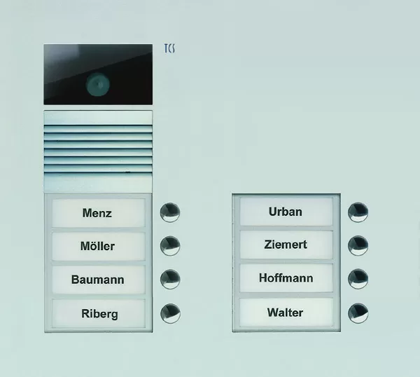 TCS Video Außenstation Serie AVU mit 8 Klingeltasten (rechtsbündig), 2-spaltig, UP silber AVU15080-0010