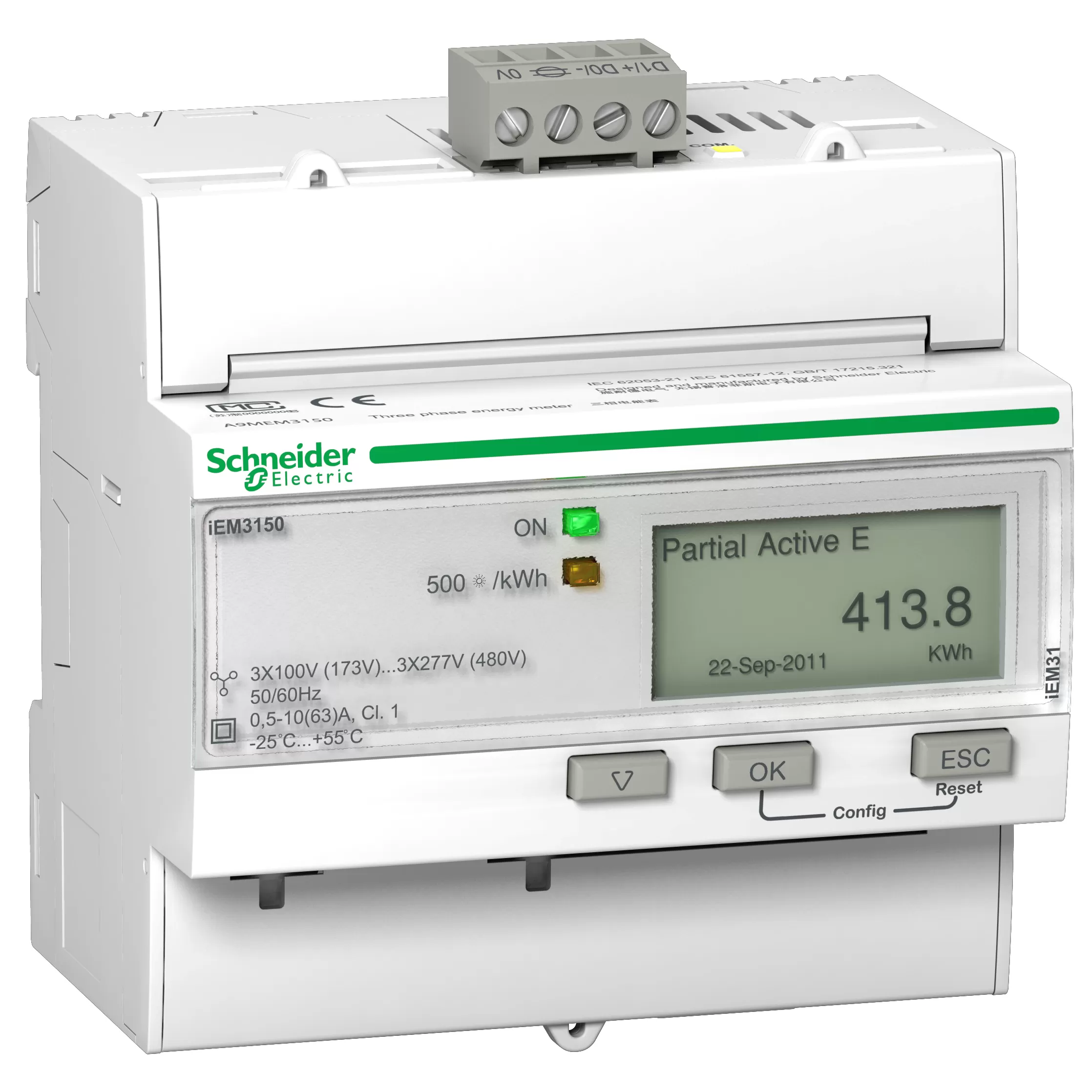 Schneider Electric Energiezähler, 3-phasig, 63A, erweiterte Messfunktion, Modbus A9MEM3150