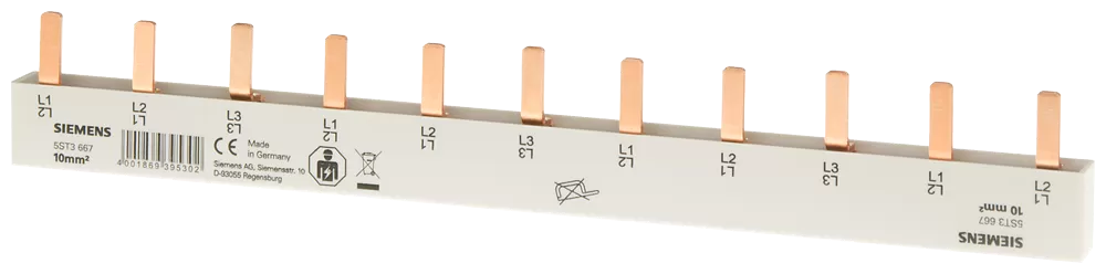 Siemens Stiftsammelschiene, 10mm2 Anschluss: 3-phasig/+ 8x Phase berührungssicher 5ST3667