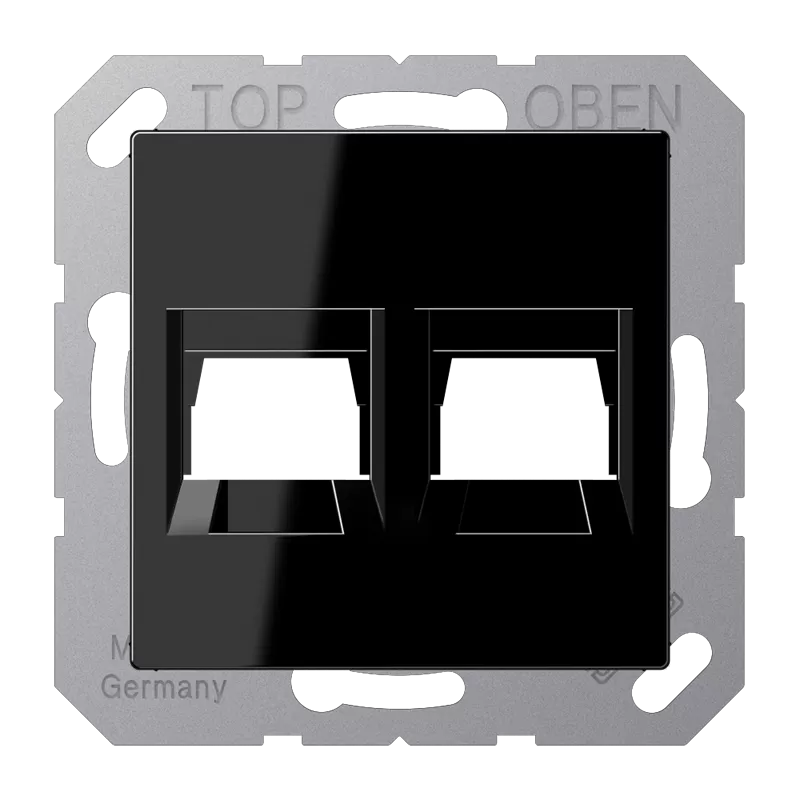 Jung Abdeckung (gerastet) für Modular-Jack-Steckbuchsen 2fach, UMA-CAT6A, RADIALL, Panduit, Assmann, Thermoplast, Serie AS/A, schwarz A1569-2WESW