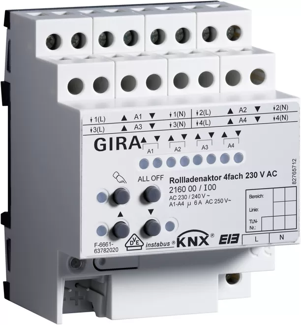 Gira Rollladenaktor 4f AC 230 V Hand KNX REG 216000